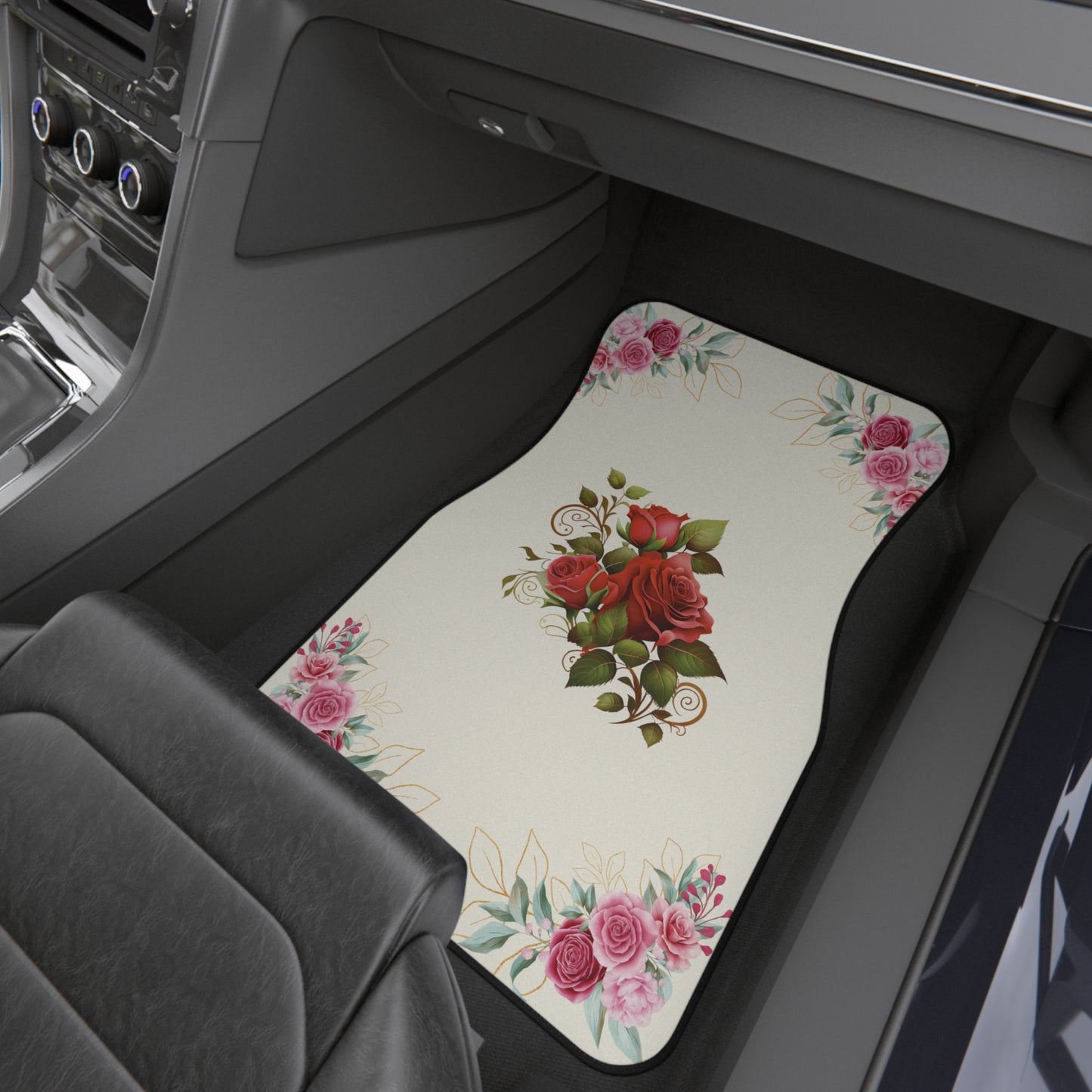 Flowers Rose Watercolor Car Floor Mats – 2-Piece Front Set, Durable & Stylish, Universal Fit
