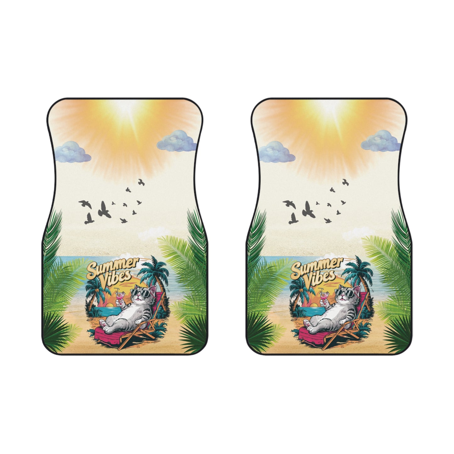 Beach Summer Vibes Front Car Mats – Durable, Anti-Slip, Easy to Clean, Vibrant Print
