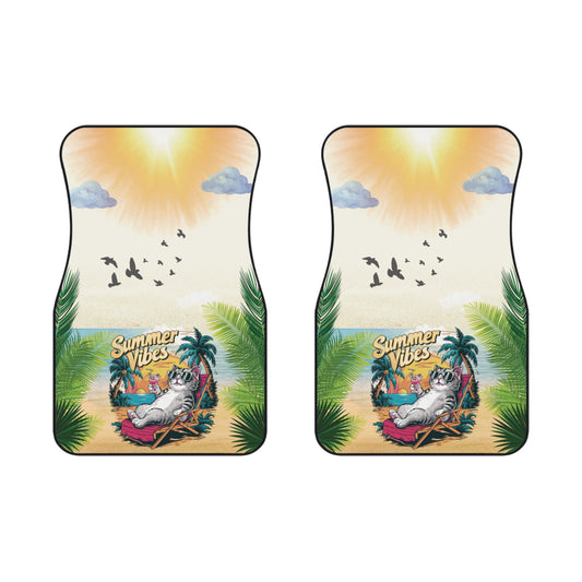 Beach Summer Vibes Front Car Mats – Durable, Anti-Slip, Easy to Clean, Vibrant Print