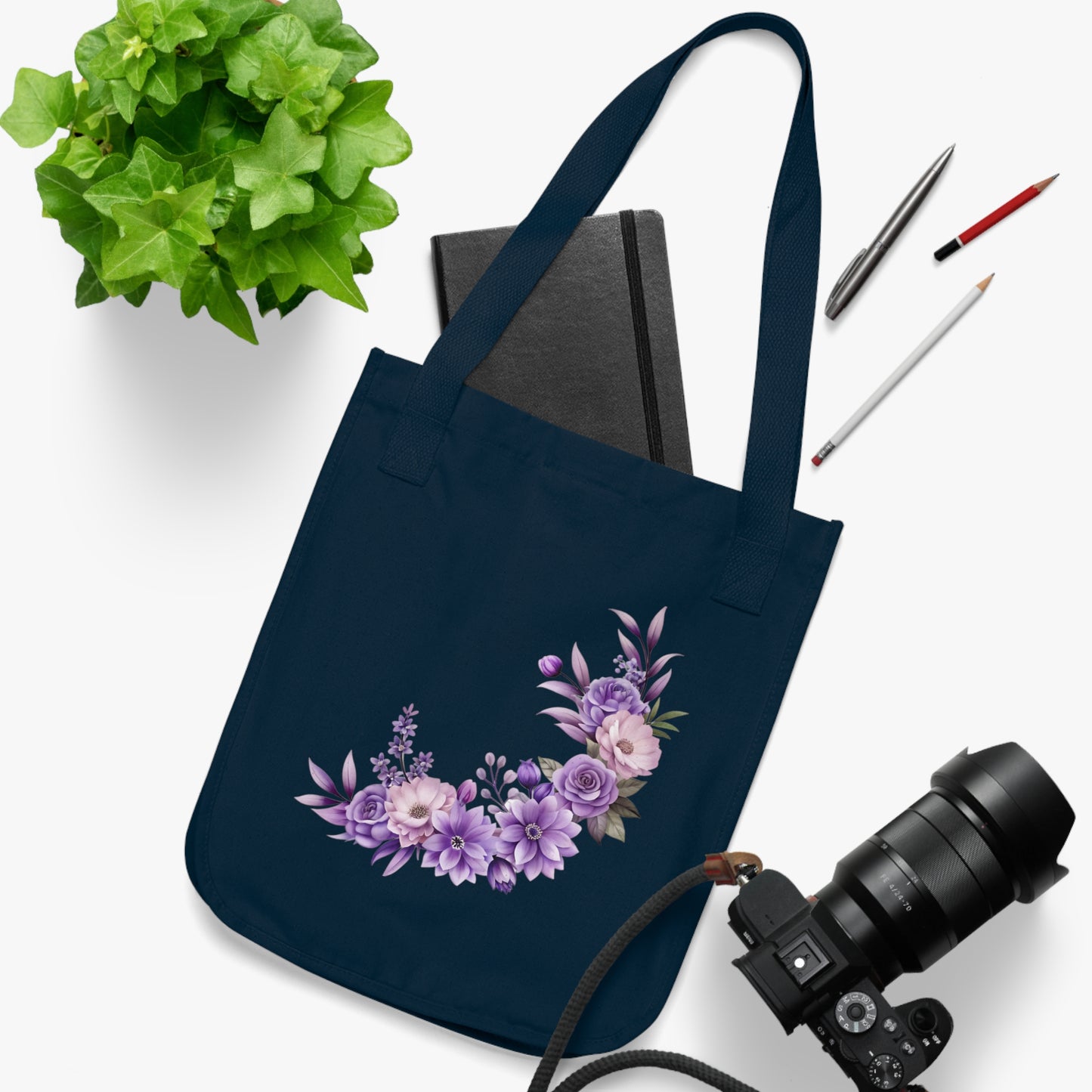 Flowers Purple Floral Organic Canvas Tote Bag - Eco-Friendly Carryall for Everyday Use