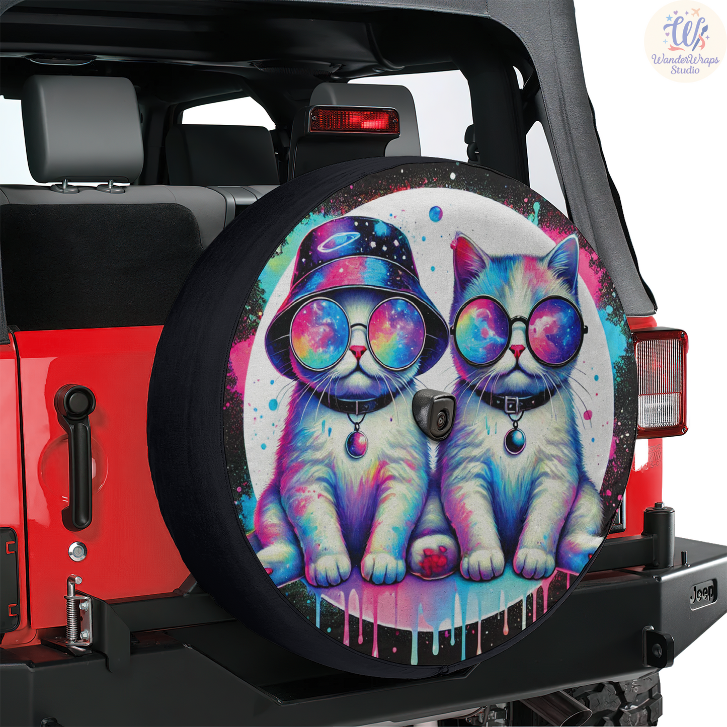 Two Watercolor Cats Spare Tire Cover – Waterproof UV Resistant Protector with Camera Hole