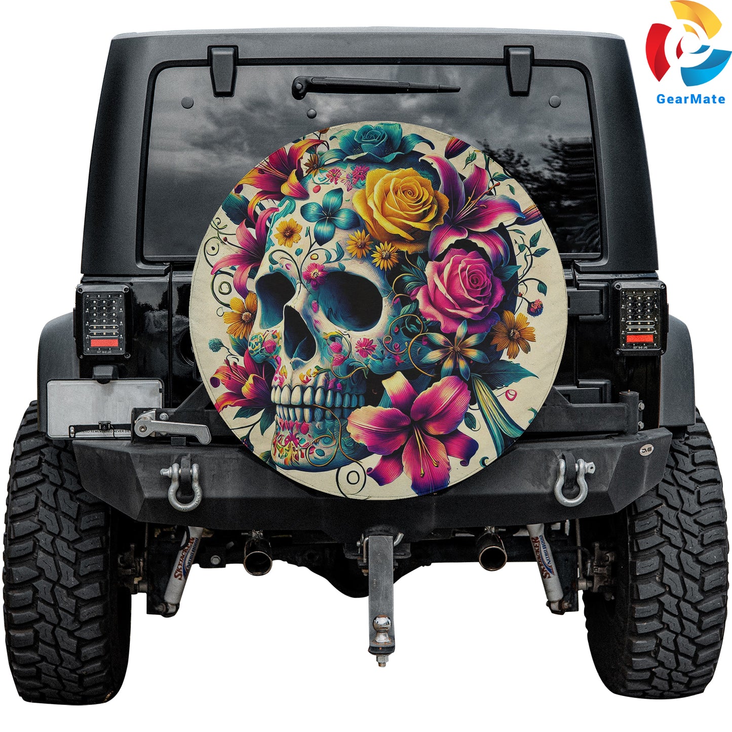 Floral Skull Spare Tire Cover – Premium Waterproof UV Resistant Protector