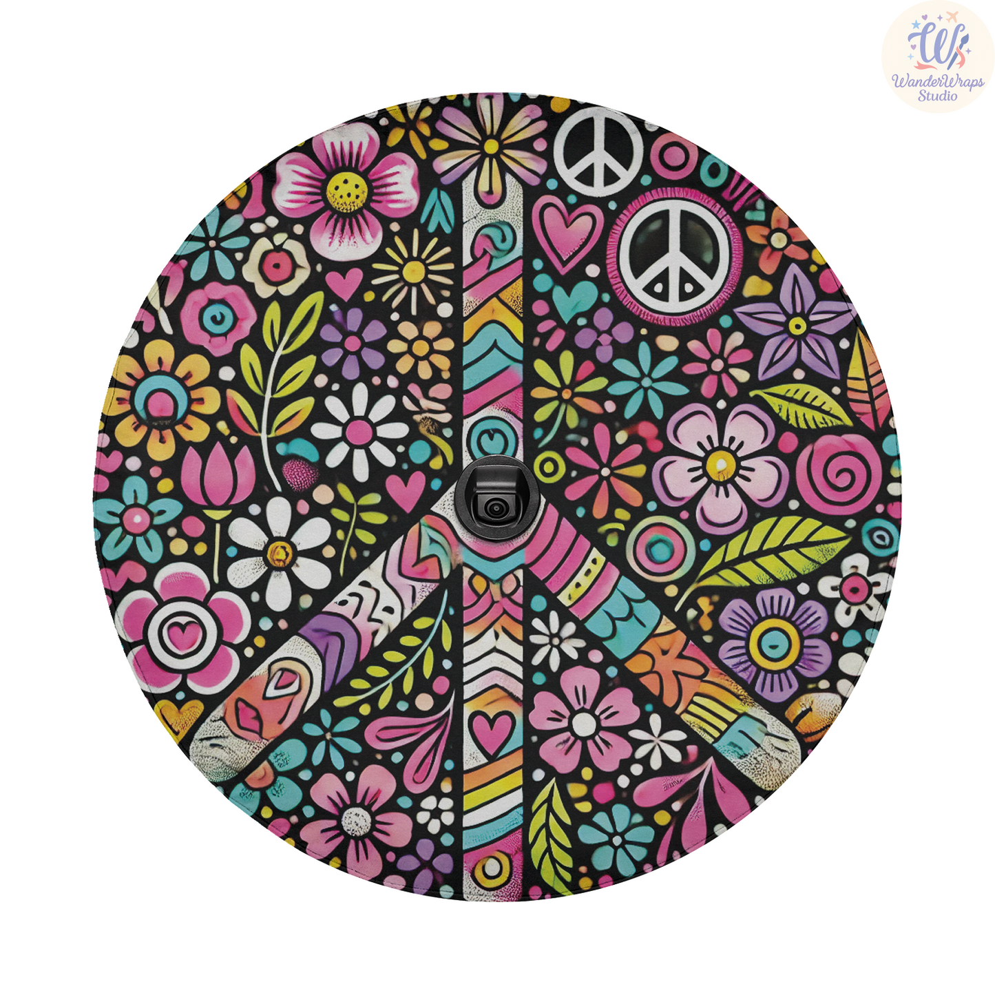 Colorful Retro Peace Spare Tire Cover – Waterproof UV Resistant Protector with Camera Hole