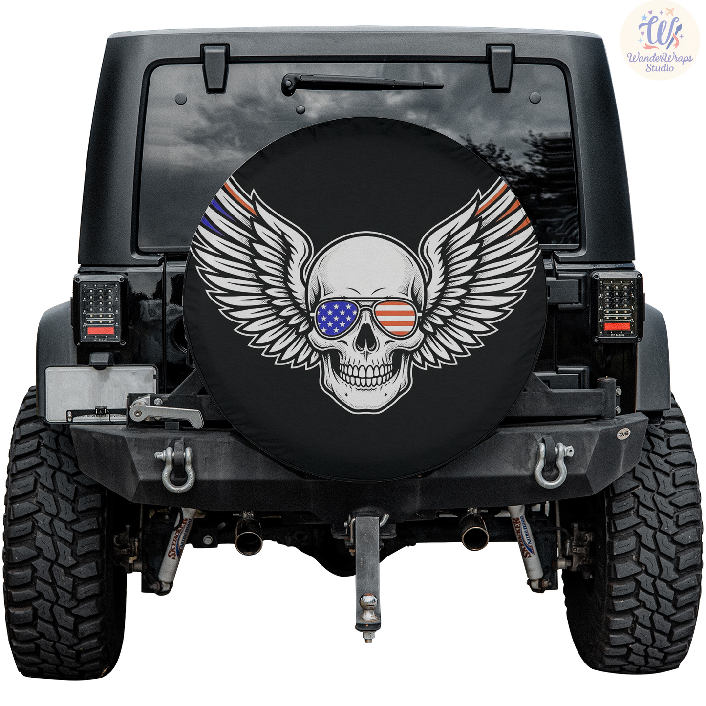 Patriotic Skull With Eagle Wings Spare Tire Cover – Waterproof UV Resistant Protector with Camera Hole