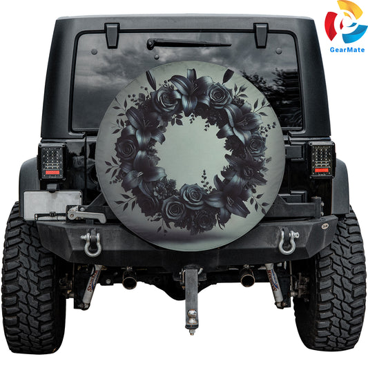 Wreath Of Black Flower Spare Tire Cover – Premium Waterproof UV Resistant Protector