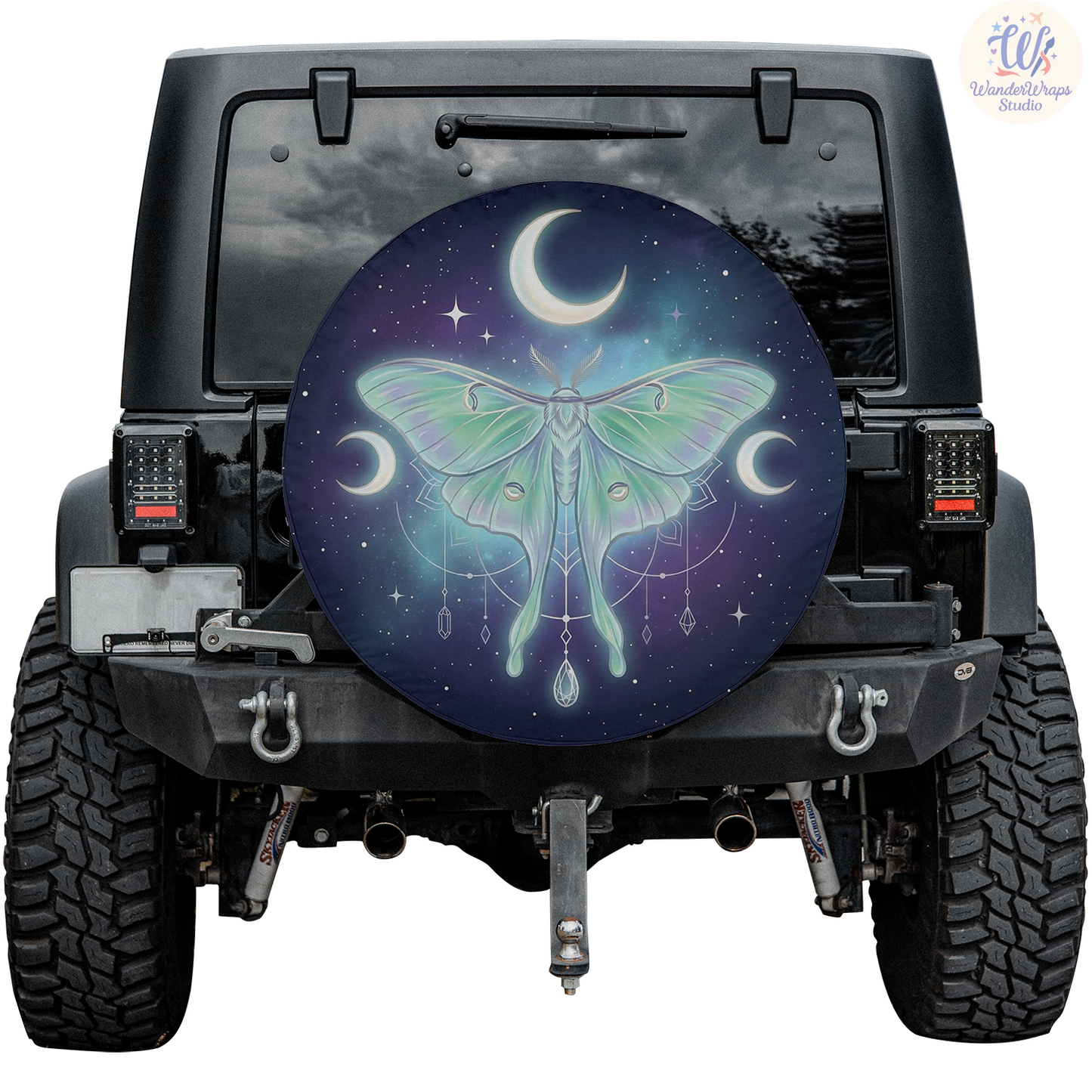 Lunar Moth Night Sky Spare Tire Cover – Waterproof UV Resistant Protector with Camera Hole