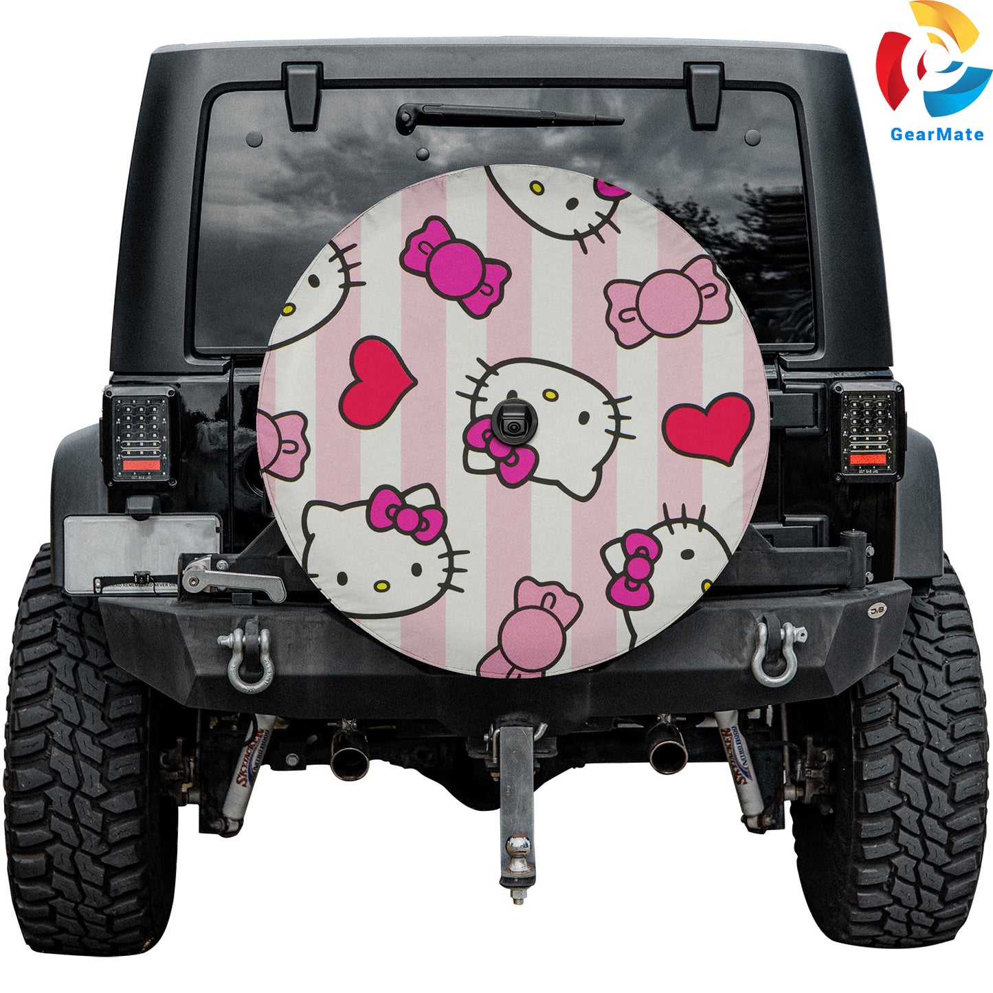 Hello Kitty Pink Background Spare Tire Cover – Premium Waterproof UV Resistant Protector