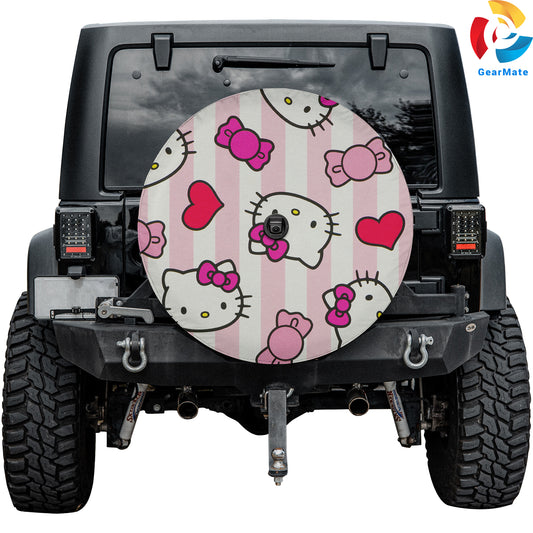 Hello Kitty Pink Background Spare Tire Cover – Premium Waterproof UV Resistant Protector
