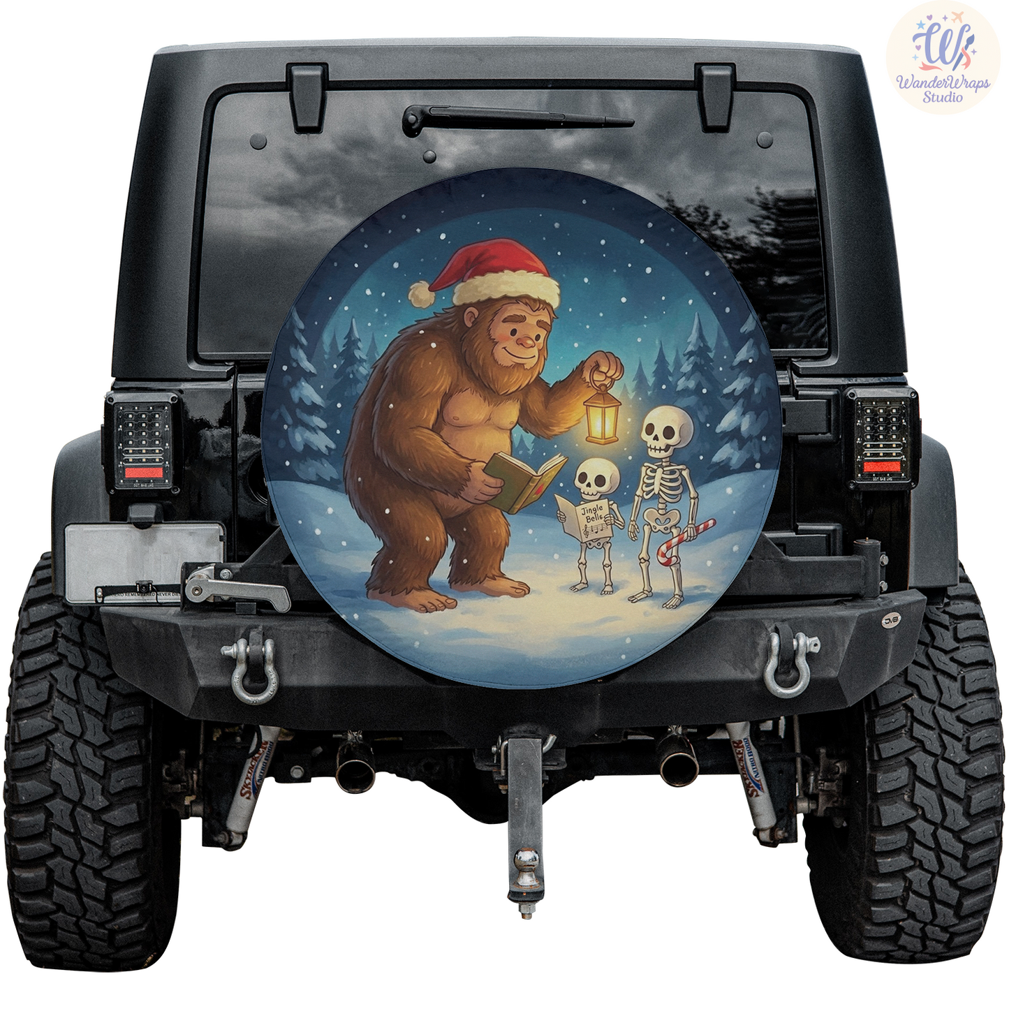 Bigfoot Skeleton Carolers Spare Tire Cover – Waterproof UV Resistant Protector with Camera Hole