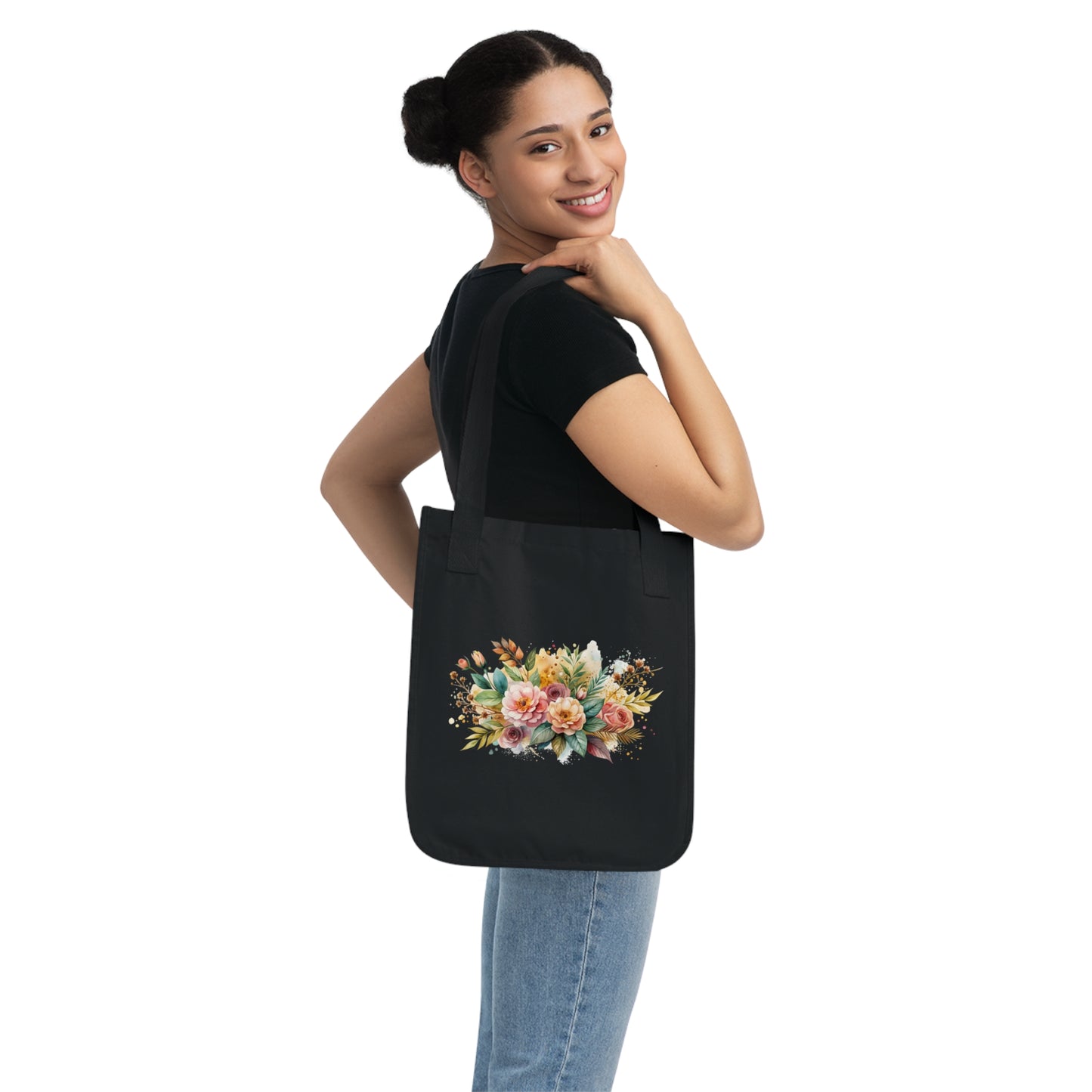 Flowers Watercolor Arrangement Floral Organic Canvas Tote Bag - Eco-Friendly Carryall for Everyday Use