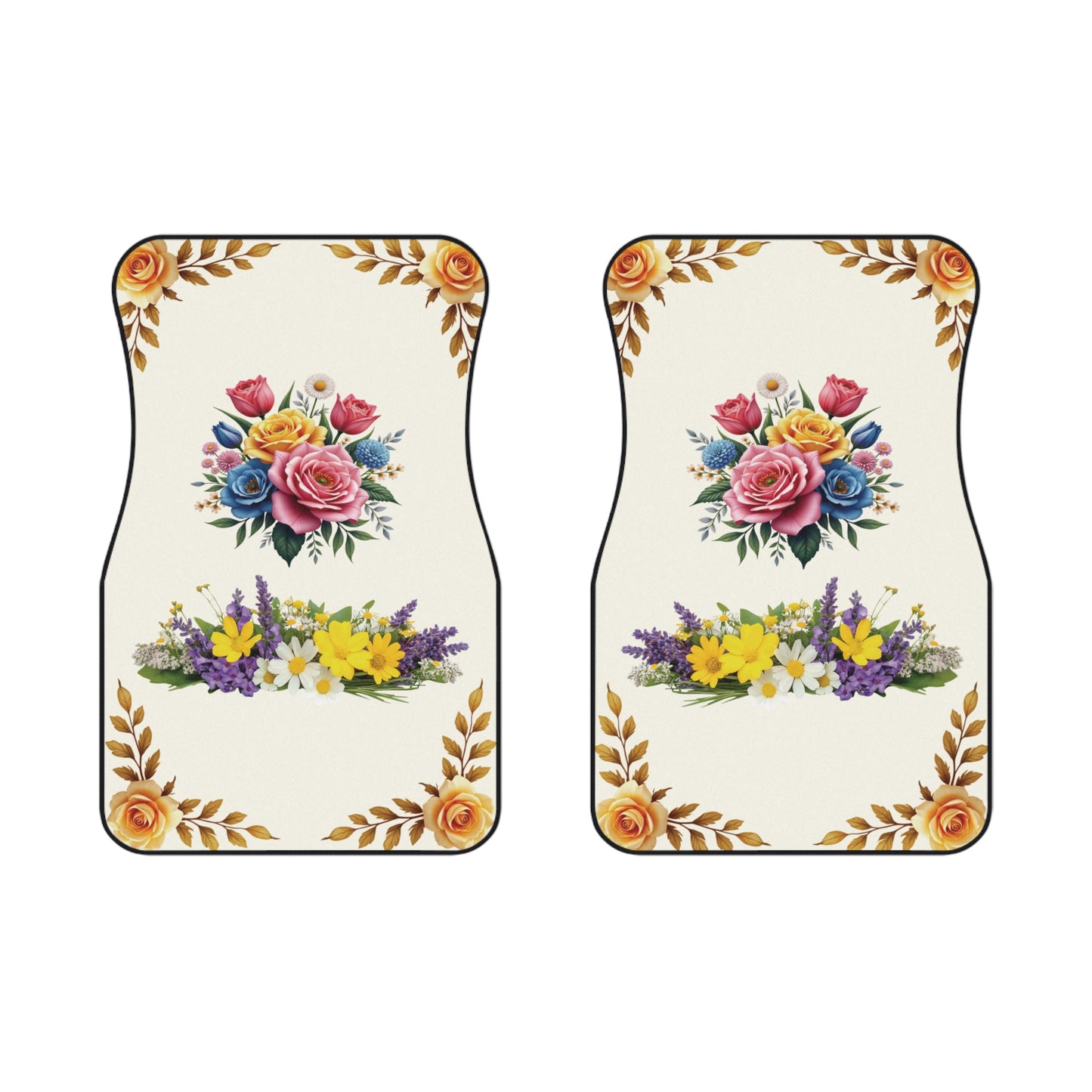 Flowers Vibrant Mixed Car Floor Mats – 2-Piece Front Set, Durable & Stylish, Universal Fit
