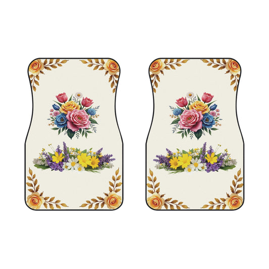 Flowers Vibrant Mixed Car Floor Mats – 2-Piece Front Set, Durable & Stylish, Universal Fit