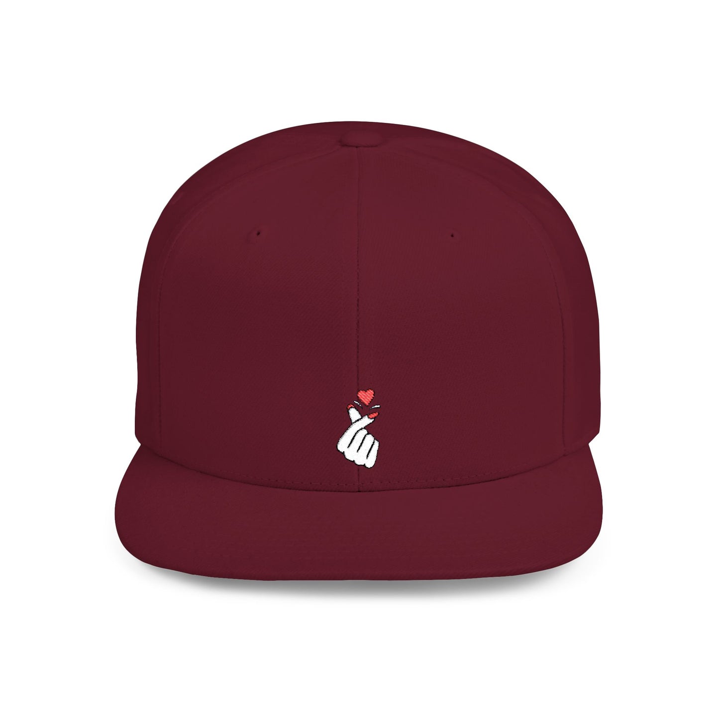 Icons Embroidered Heart Hand Gesture Flat Bill Snapback – Lightweight, Custom Fit, Premium Quality