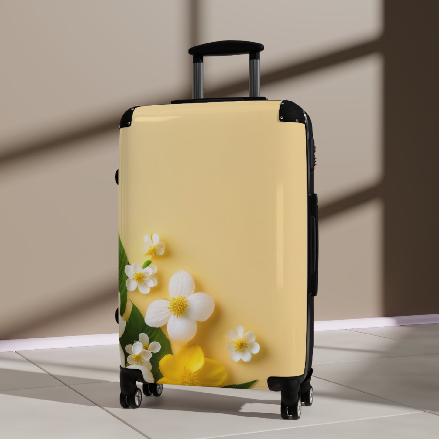 Nature Flowers Floral White and Yellow Carry-On Suitcase - Stylish Luggage for Travelers