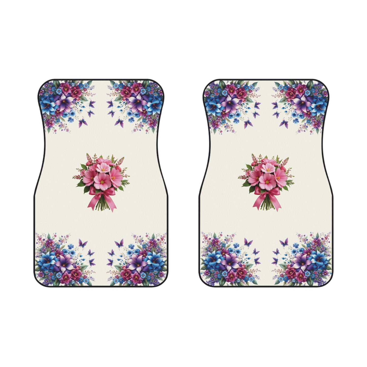 Flowers Purple Blue Car Floor Mats – 2-Piece Front Set, Durable & Stylish, Universal Fit