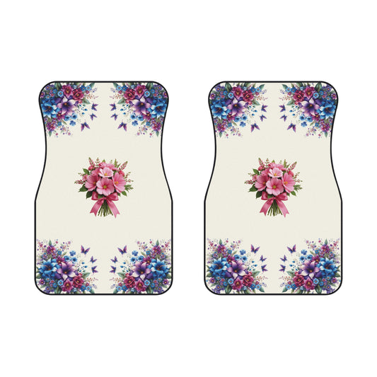 Flowers Purple Blue Car Floor Mats – 2-Piece Front Set, Durable & Stylish, Universal Fit