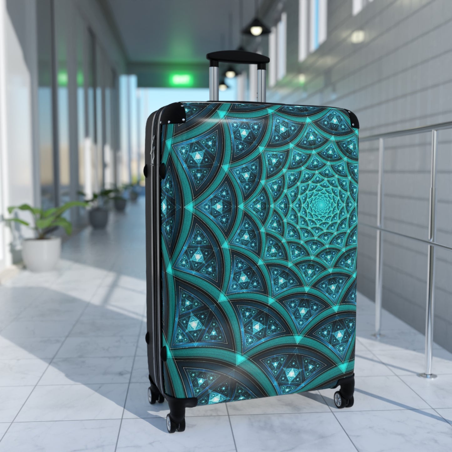 Abstract Fractal Teal Carry-On Suitcase - Stylish Luggage for Travelers