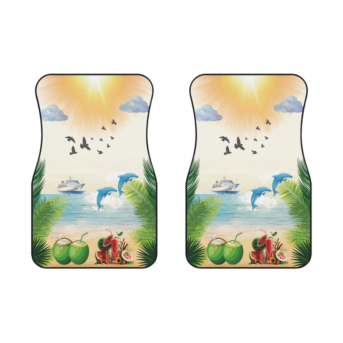 Beach Summer Vibes Cruise Ship Front Car Mats – Durable, Anti-Slip, Easy to Clean, Vibrant Print
