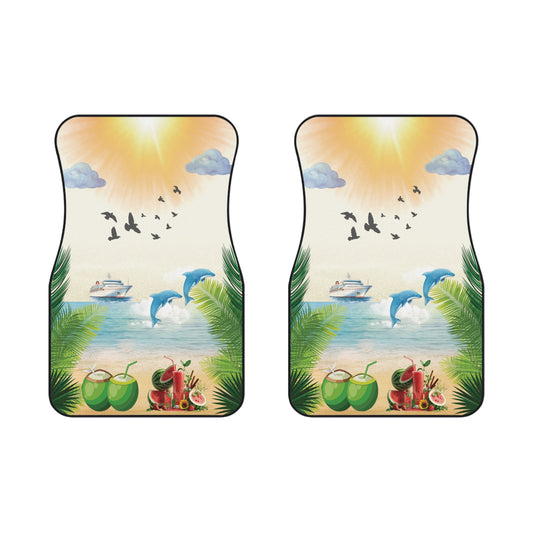 Beach Summer Vibes Cruise Ship Front Car Mats – Durable, Anti-Slip, Easy to Clean, Vibrant Print