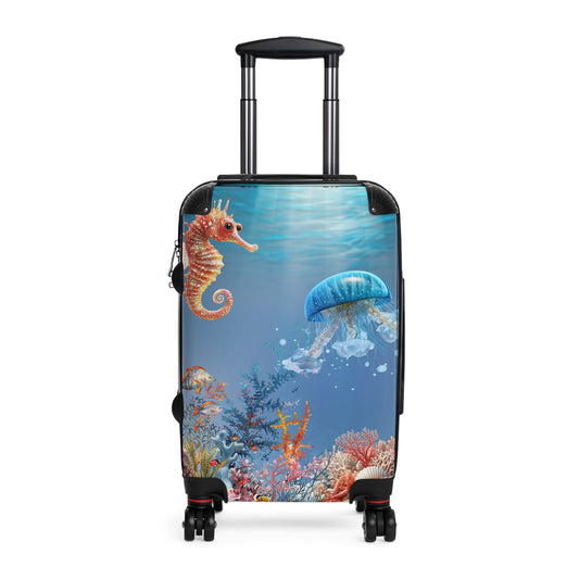 Nature Ocean Blue Jellyfish Seahorse Art Carry-On Suitcase - Stylish Luggage for Travelers