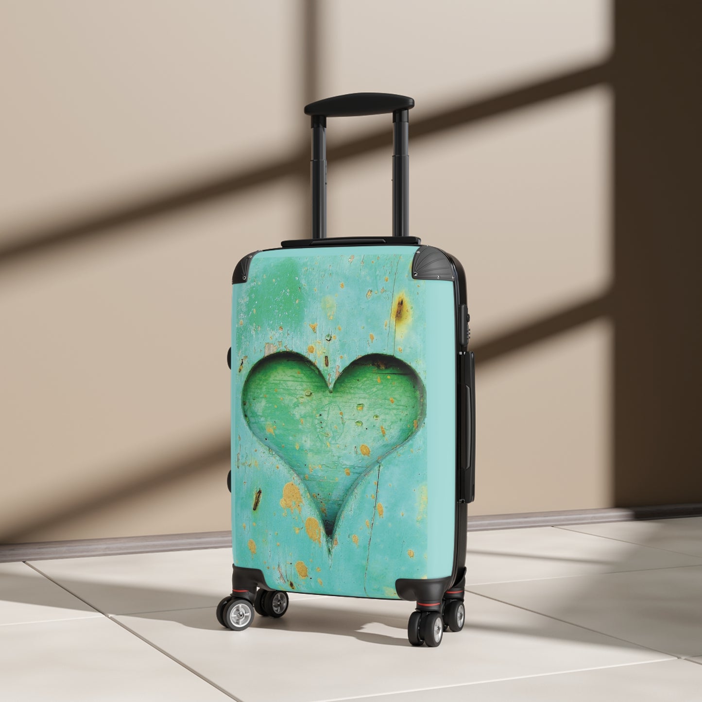 Love Heart Wooden Art Carry-On Suitcase - Stylish Luggage for Travelers