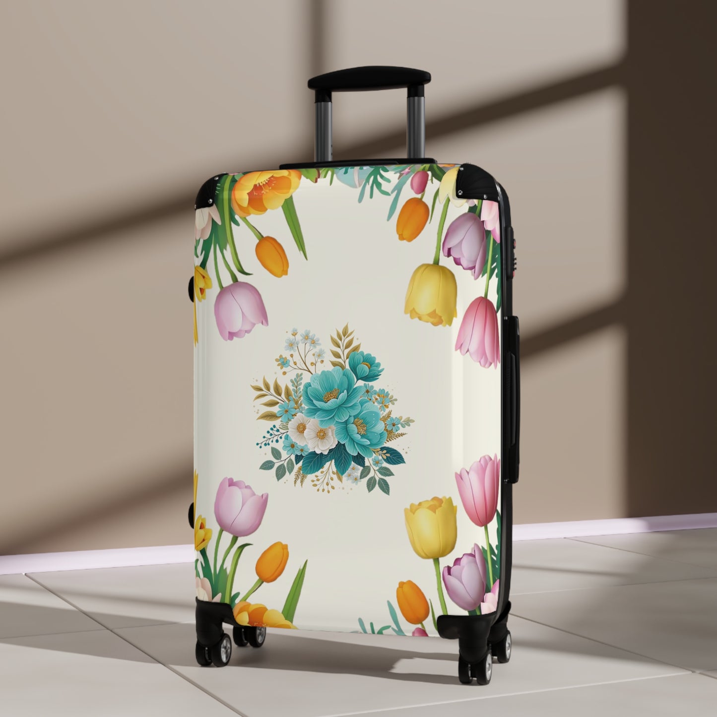 Nature Flowers Floral Blue Tulip Background Art Carry-On Suitcase - Stylish Luggage for Travelers