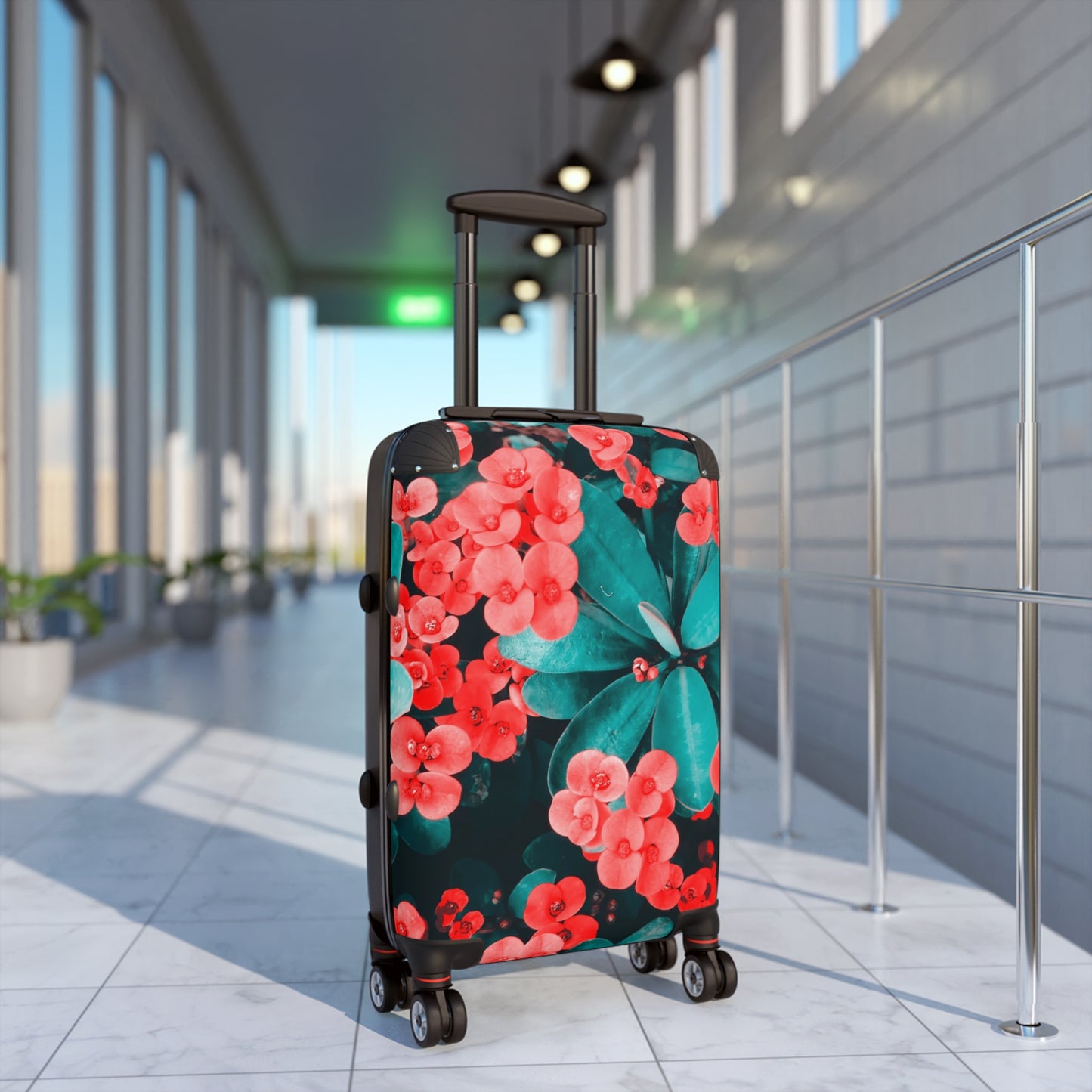 Nature Flowers Floral Green and Red Art Carry-On Suitcase - Stylish Luggage for Travelers