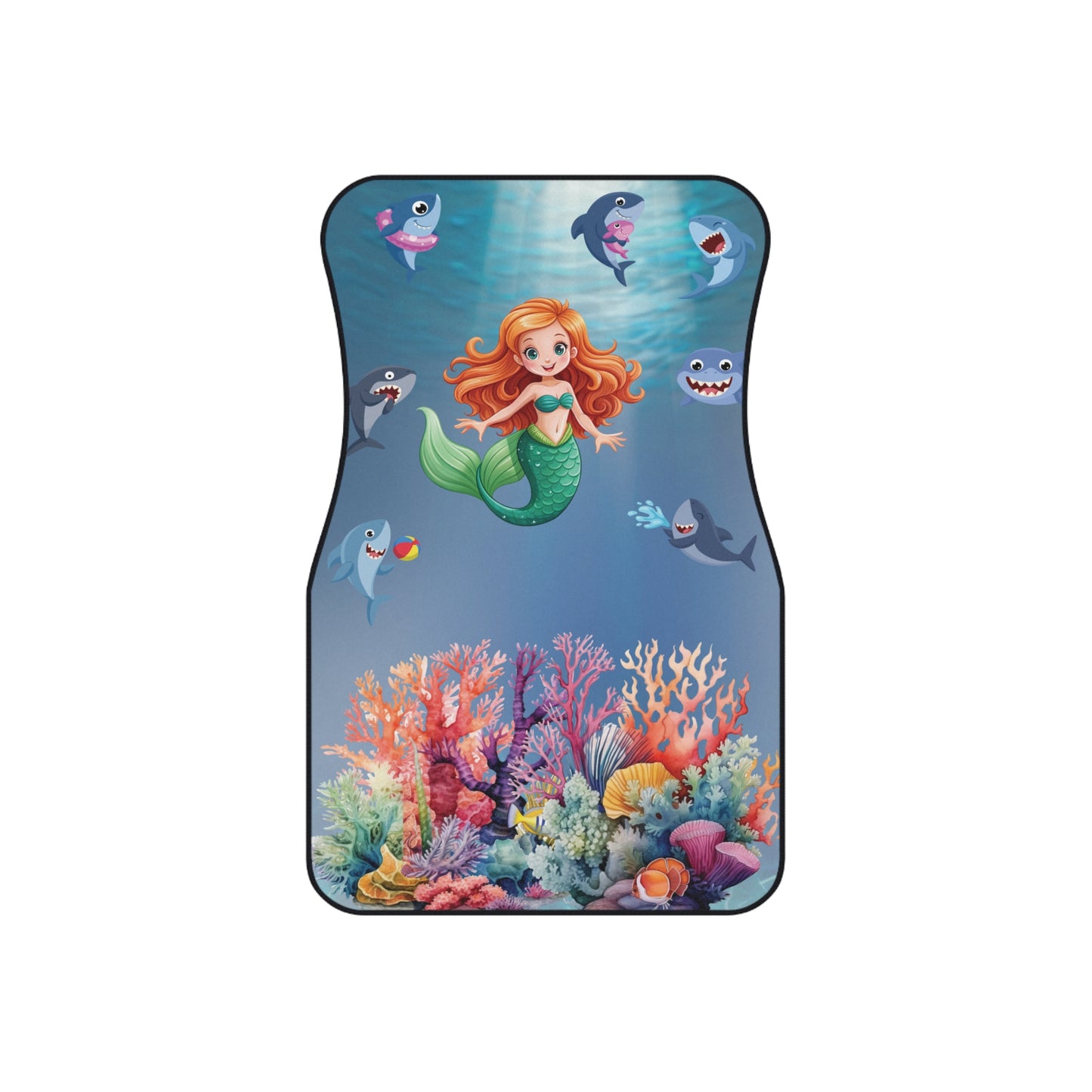 Ocean Mermaid Sharks Front Car Mats – Durable, Anti-Slip, Easy to Clean, Vibrant Print