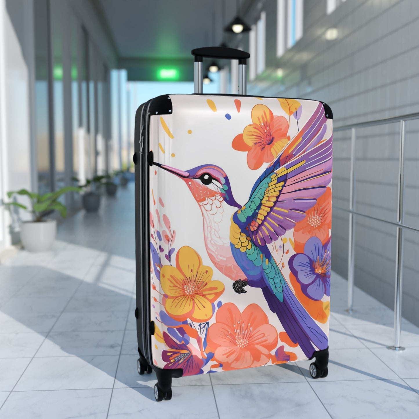 Nature Flowers Floral Hummingbird in Flight Art Carry-On Suitcase - Stylish Luggage for Travelers