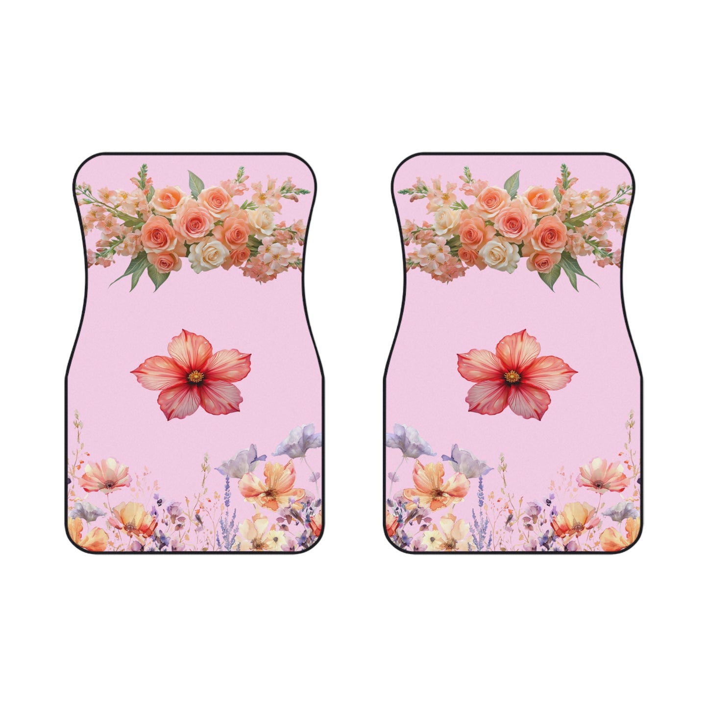 Flowers Dedicated Flower Car Floor Mats – 2-Piece Front Set, Durable & Stylish, Universal Fit