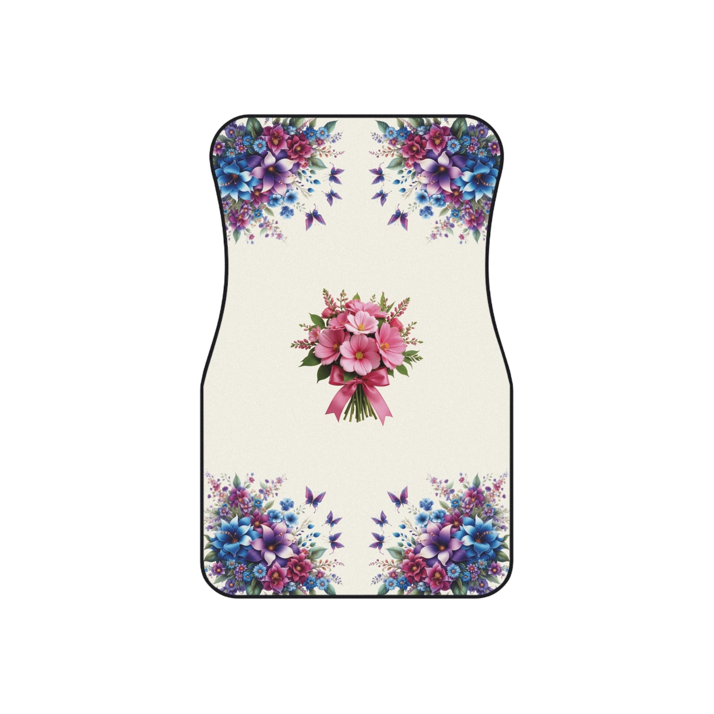 Flowers Purple Blue Car Floor Mats – 2-Piece Front Set, Durable & Stylish, Universal Fit