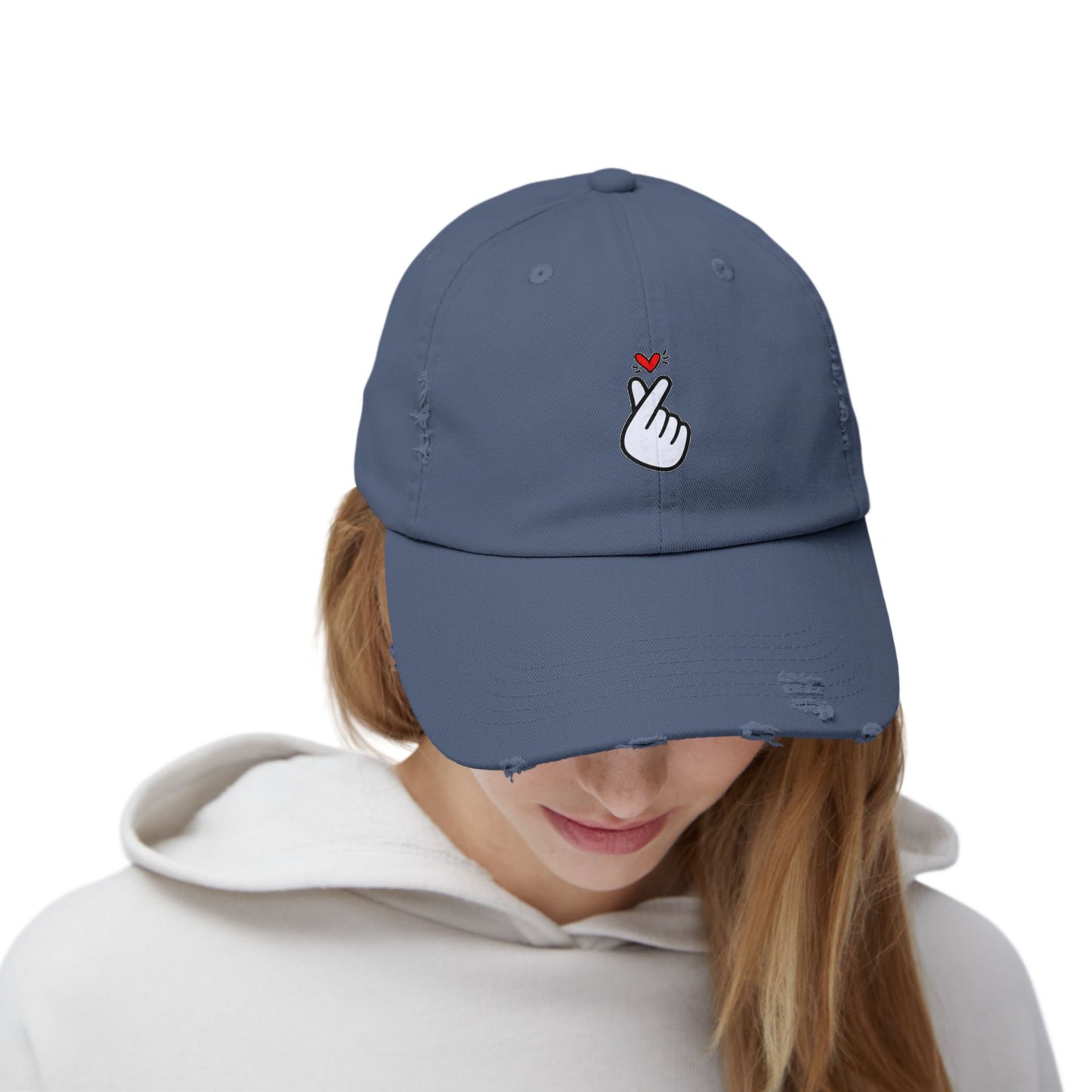 Heart Gesture Vintage Distressed Dad Hat Unisex Adjustable Cotton Twill Baseball Cap for Casual Everyday Wear