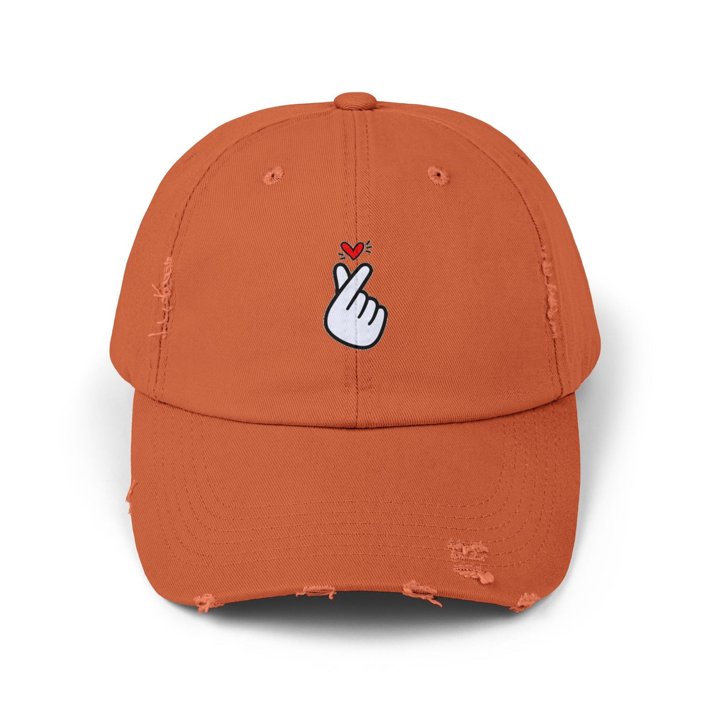 Heart Gesture Vintage Distressed Dad Hat Unisex Adjustable Cotton Twill Baseball Cap for Casual Everyday Wear