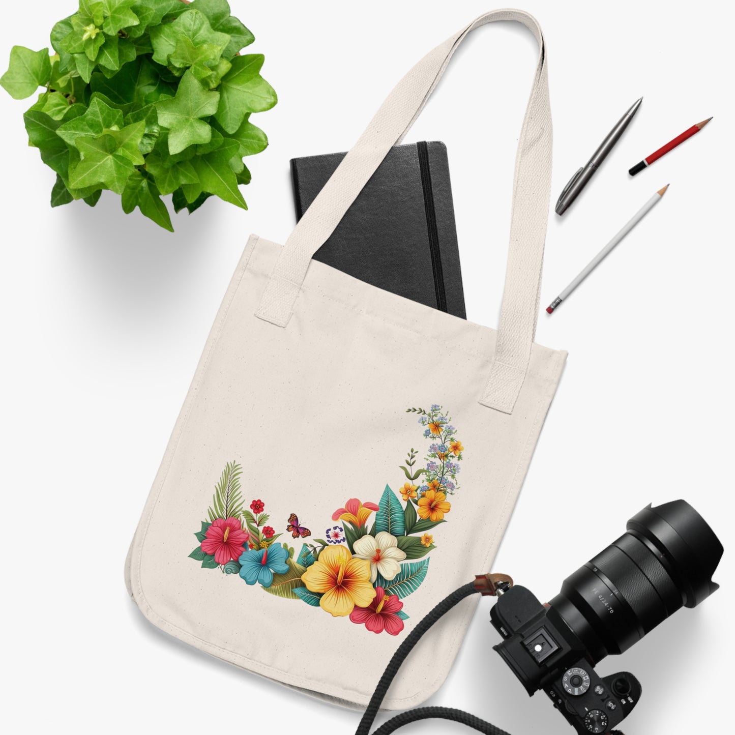 Flowers Cartoon Floral Organic Canvas Tote Bag – Eco-Friendly Shopping & Beach Accessory