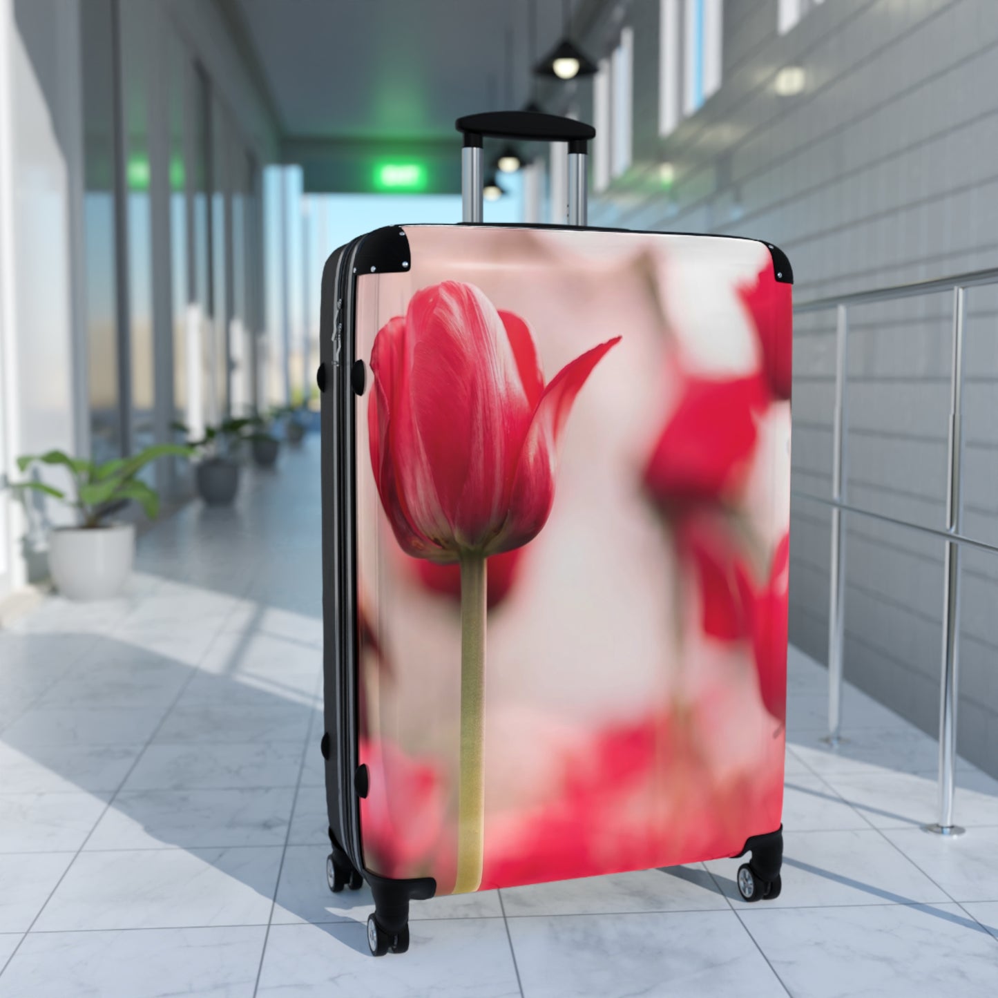 Nature Flowers Floral Field of Red Tulips Art Carry-On Suitcase - Stylish Luggage for Travelers