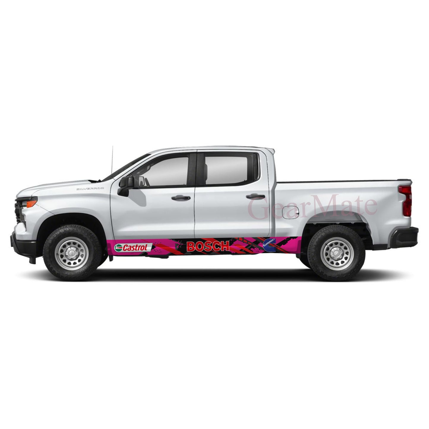 Racing Pink Bosch Rocker Panel Graphic Decal Kit (Left & Right Sides) - High Quality Vinyl for Trucks & SUVs