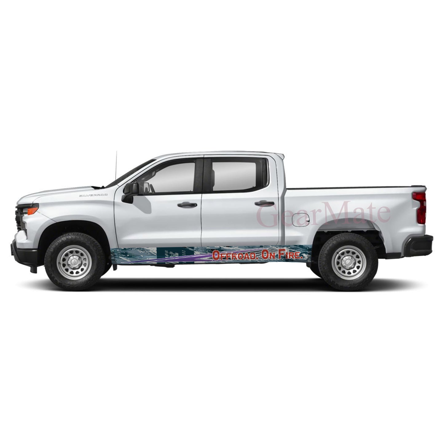 Off Road On Fire Rocker Panel Graphic Decal Kit (Left & Right Sides) - High Quality Vinyl for Trucks & SUVs