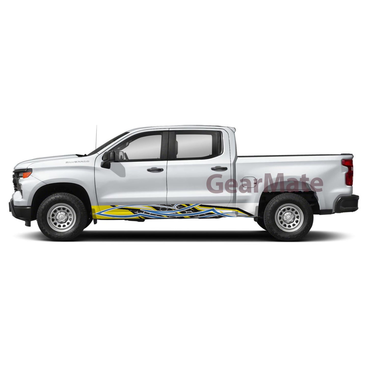 Racing Pinstripe Yellow Blue Rocker Panel Graphic Decal Kit (Left & Right Sides) - High Quality Vinyl for Trucks & SUVs