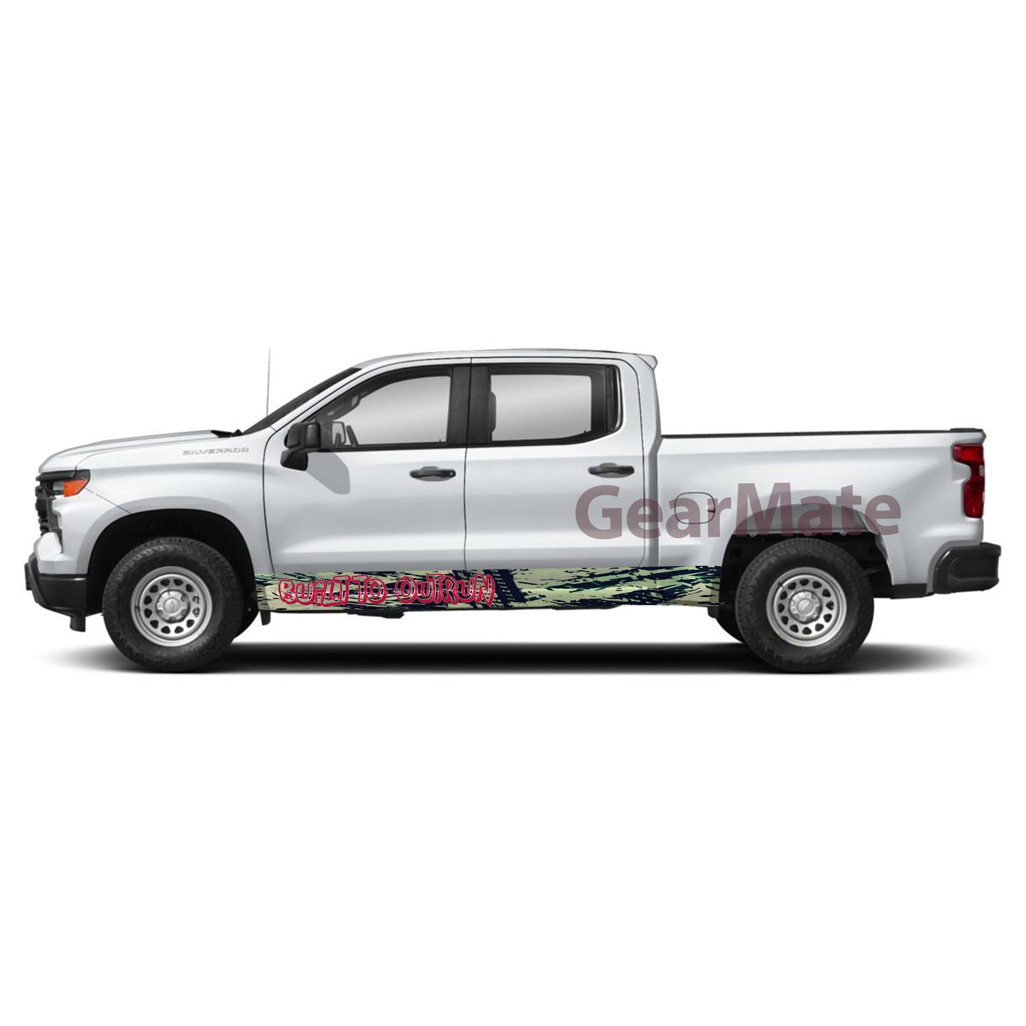 Built to Outrun Rocker Panel Graphic Decal Kit (Left & Right Sides) - High Quality Vinyl for Trucks & SUVs