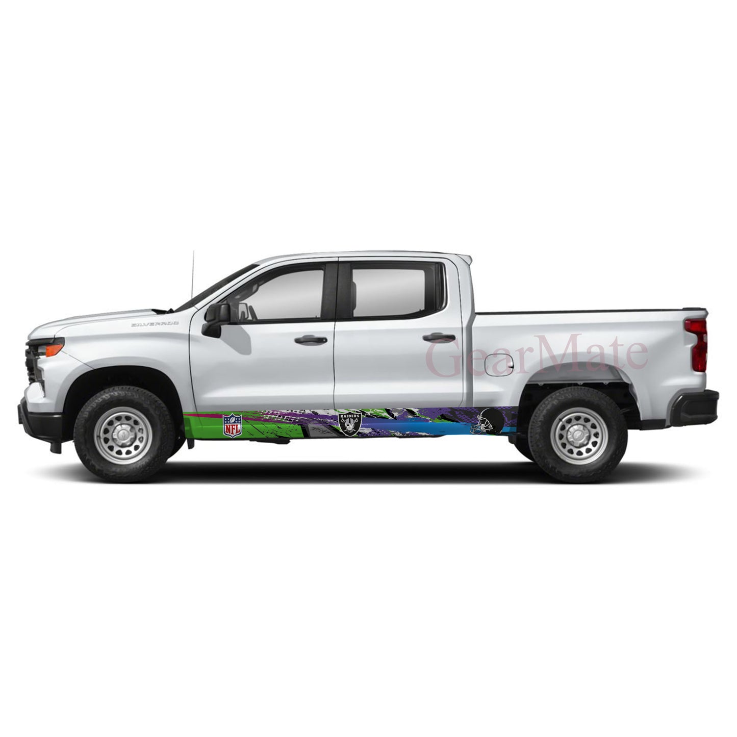 NFL Las Vegas Raiders Rocker Panel Graphic Decal Kit (Left & Right Sides) - High Quality Vinyl for Trucks & SUVs