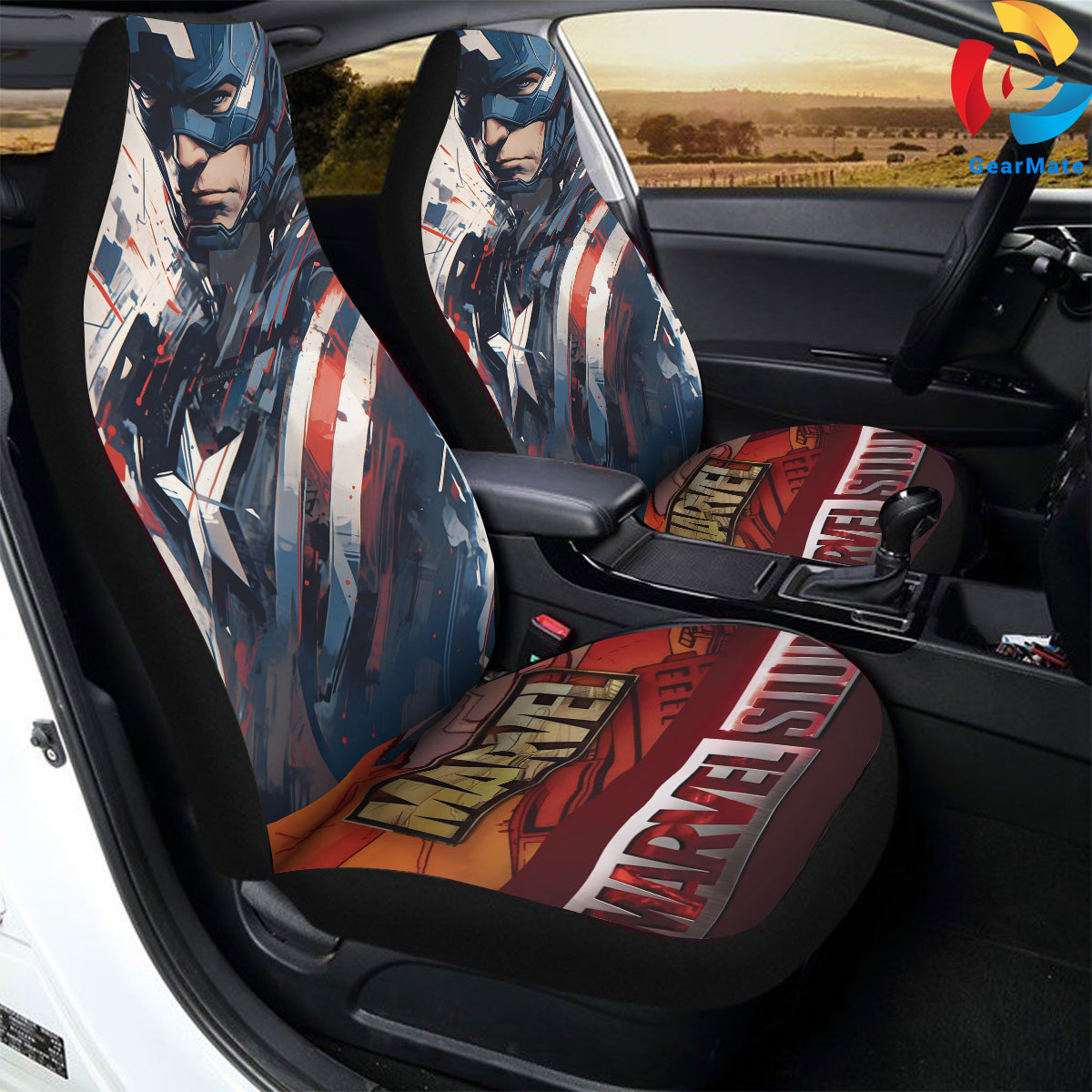 Marvel Captain America Comics Car Seat Covers – High Quality Graphic and Polar Fleece Protector Set