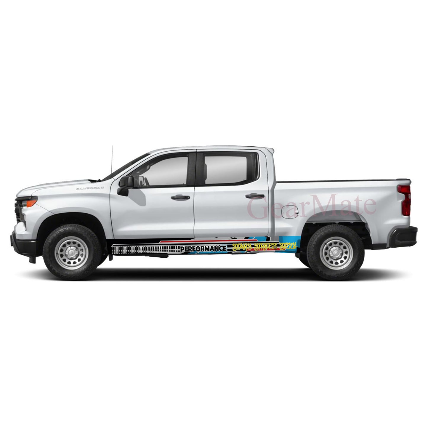 Stars Stripes Steel Rocker Panel Graphic Decal Kit (Left & Right Sides) - High Quality Vinyl for Trucks & SUVs