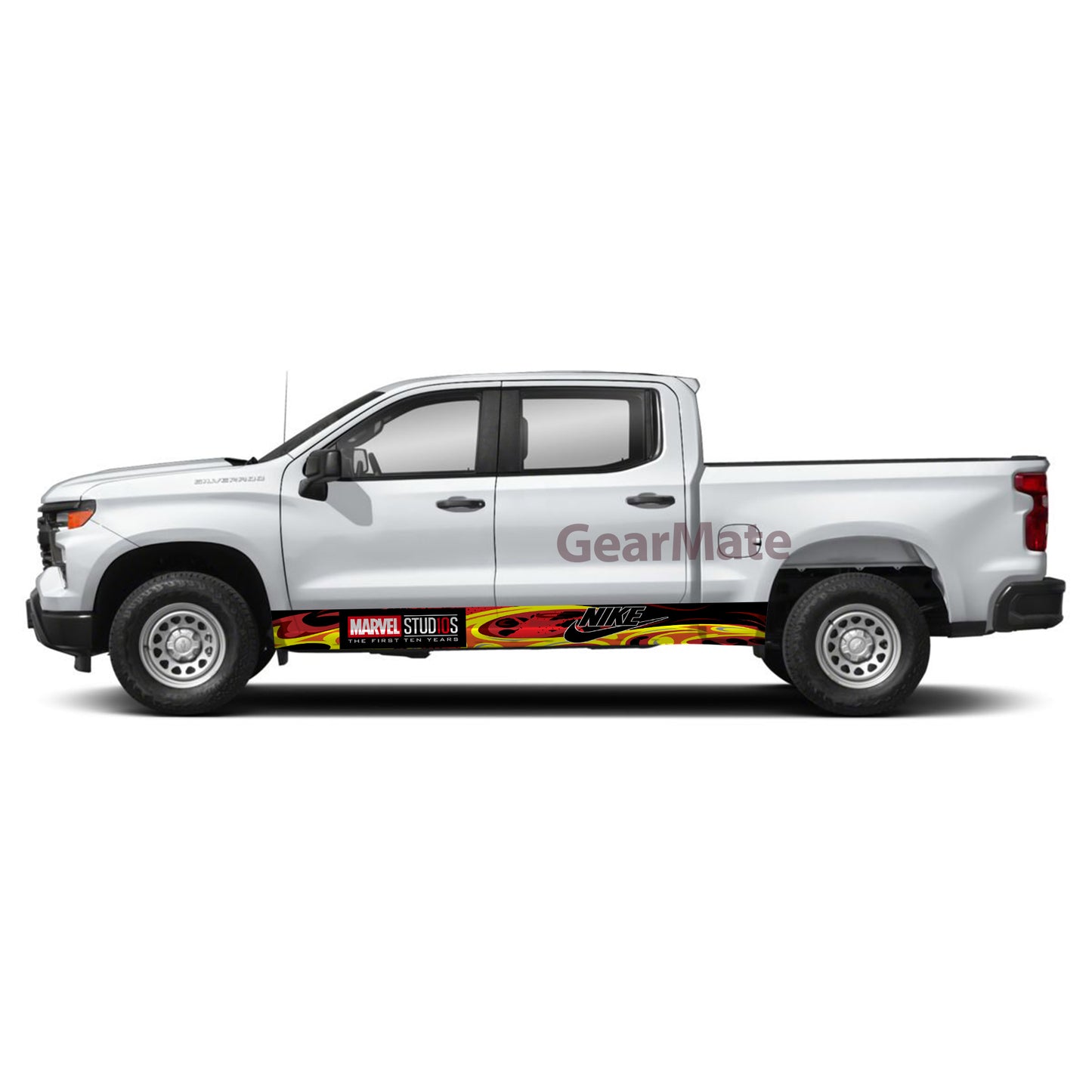 Racing Fire Red Marvel Nike Panel Graphic Decal Kit (Left & Right Sides) - High Quality Vinyl for Trucks & SUVs