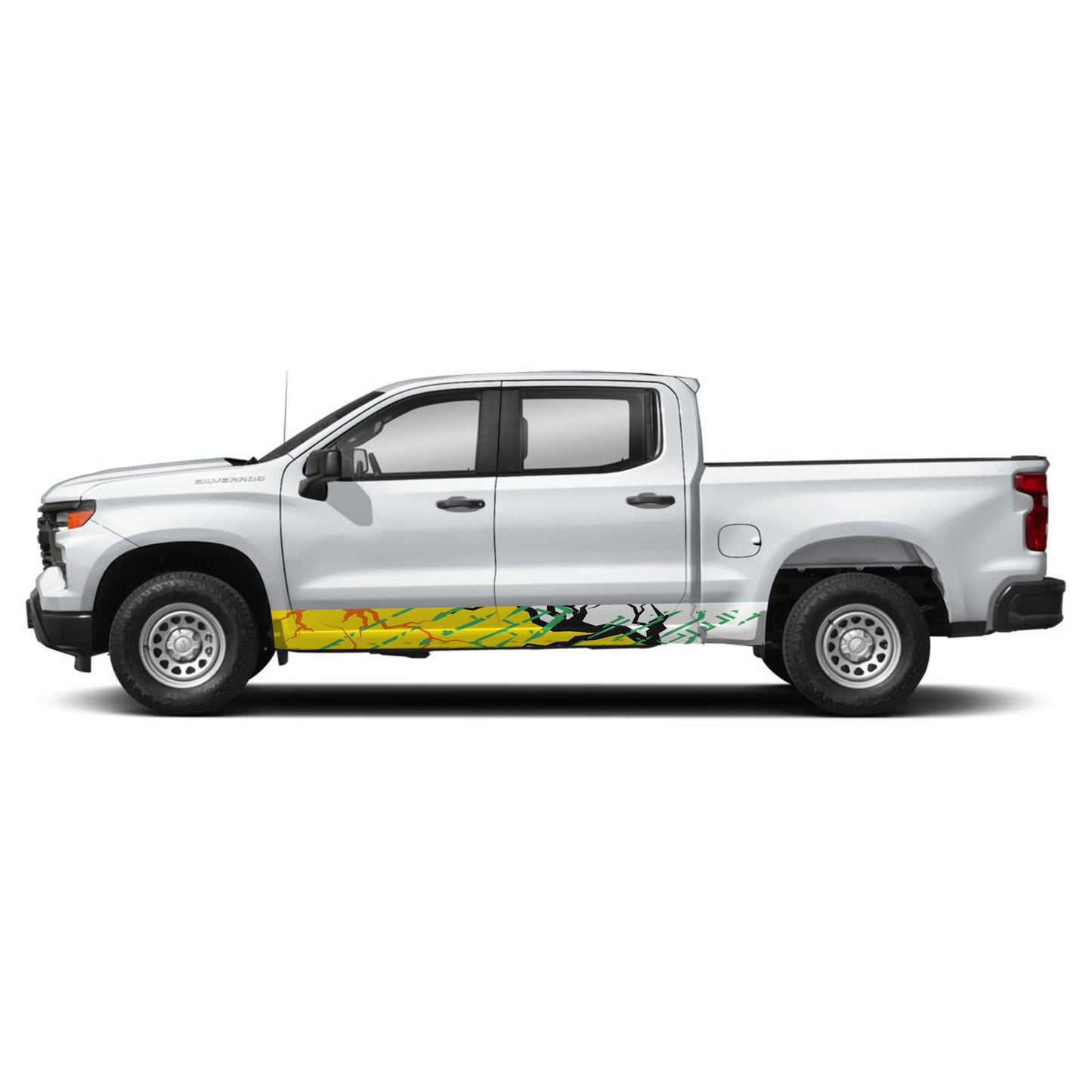 Ground Cracking Yellow Rocker Panel Graphic Decal Kit (Left & Right Sides) - High Quality Vinyl for Trucks & SUVs