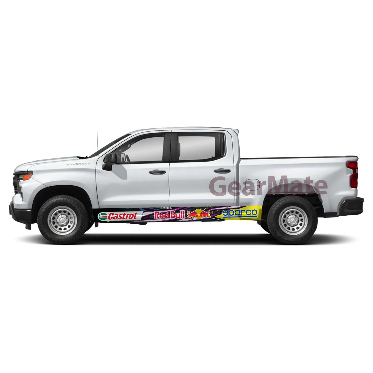 Sport Racing Blue PY Sparco Castrol Redbull Rocker Panel Graphic Decal Kit (Left & Right Sides) - High Quality Vinyl for Trucks & SUVs