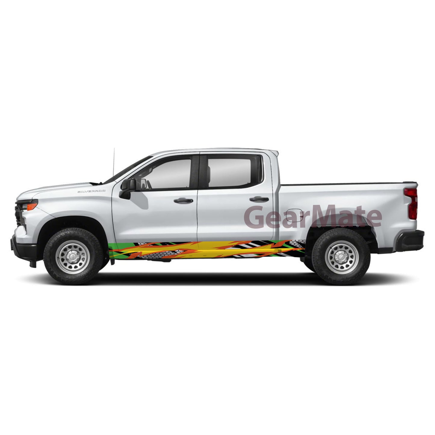 Racing Fire Yellow Green Rocker Panel Graphic Decal Kit (Left & Right Sides) - High Quality Vinyl for Trucks & SUVs