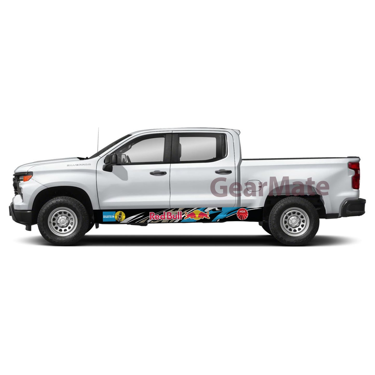 Racing Blue Red Bull Rocker Panel Graphic Decal Kit (Left & Right Sides) - High Quality Vinyl for Trucks & SUVs