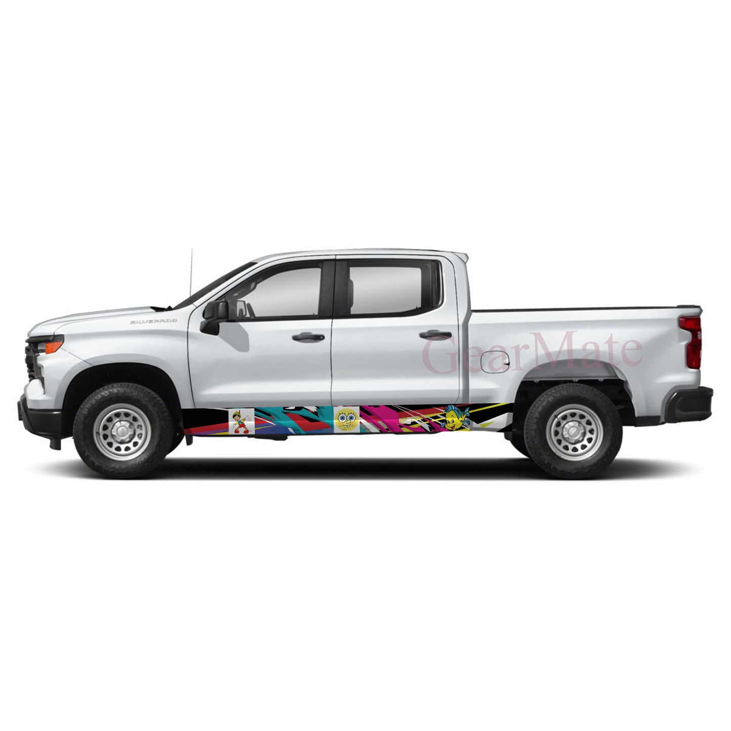 Racing Stripe Colorful Sponge Bob Rocker Panel Graphic Decal Kit (Left & Right Sides) - High Quality Vinyl for Trucks & SUVs