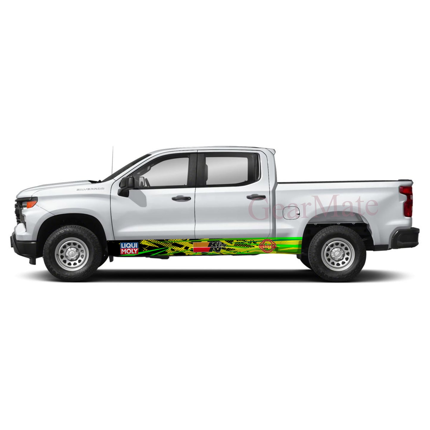 Green Yellow Liqui Moly  Stripes Rocker Panel Graphic Decal Kit (Left & Right Sides) - High Quality Vinyl for Trucks & SUVs