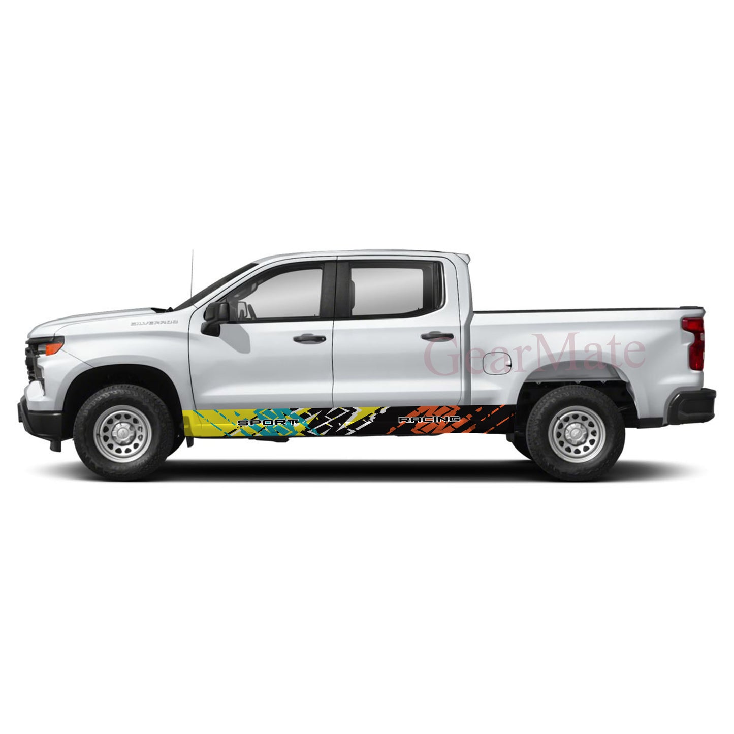 Sport Racing Green Orange Rocker Panel Graphic Decal Kit (Left & Right Sides) - High Quality Vinyl for Trucks & SUVs